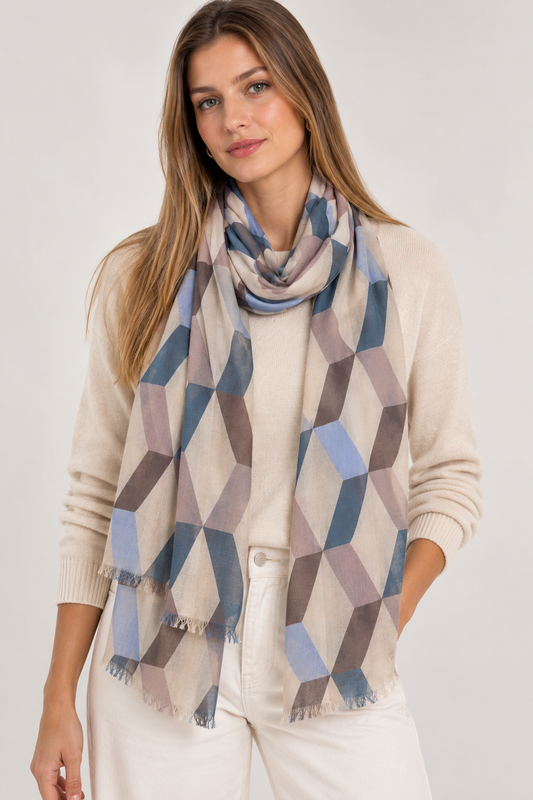 Isometric Harlequin Merino Wool Silk Scarf