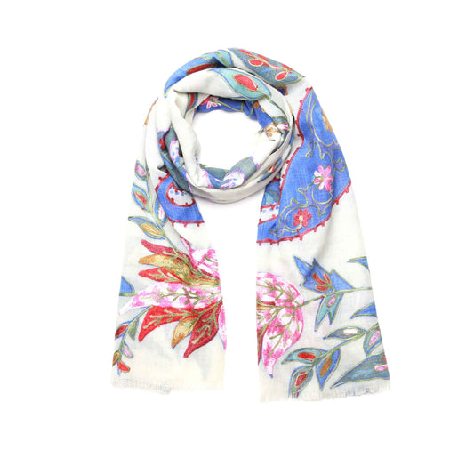 Floral Merino Wool Designer Embroidered Scarf