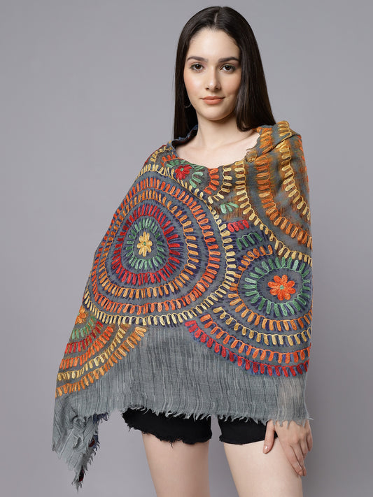 Concentrics pattern Merino Wool Designer Embroidered Scarf