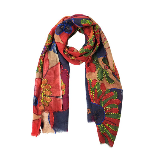 Merino Wool Designer Embroidered Scarf