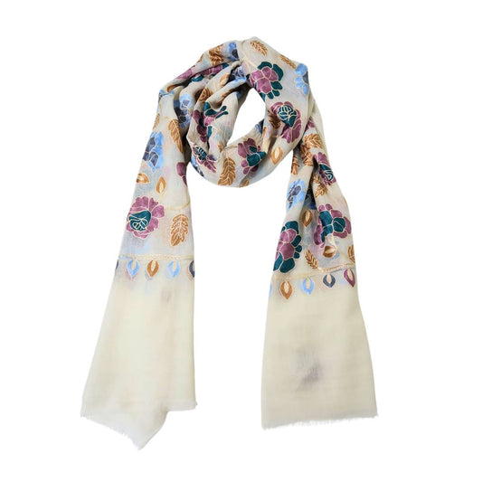 Merino Wool Designer Embroidered Scarf