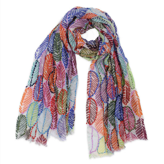 Leafy Textured Merino Wool Designer Embroidered Scarf