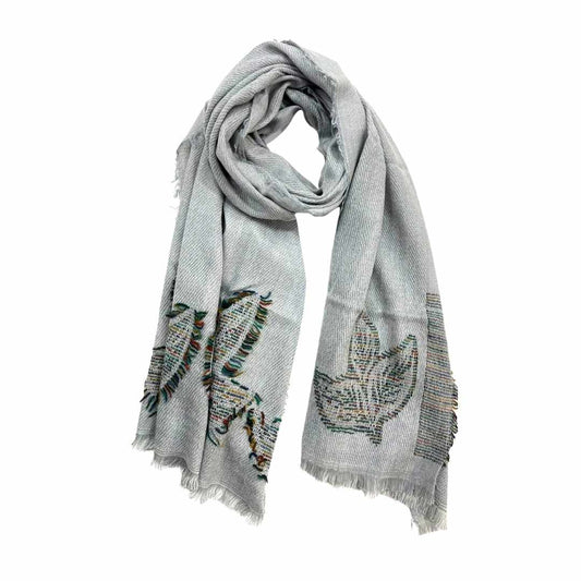 Leafy Textured Merino Wool Designer Embroidered Scarf