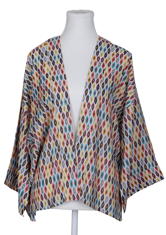 Desert Ikat Mosaic Short Kimono – Cotton Velvet Multicolour Tribal Inspired