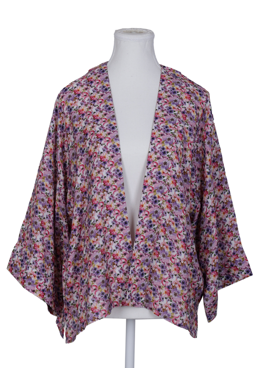 Wildflower Meadow Short Kimono – Cotton Velvet Soft Pink & Lavender Floral