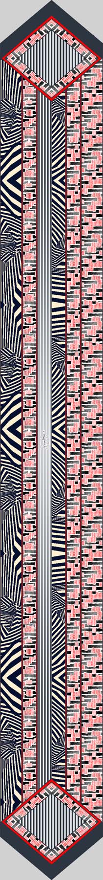 Pink Geometric Silk Skinny Scarf