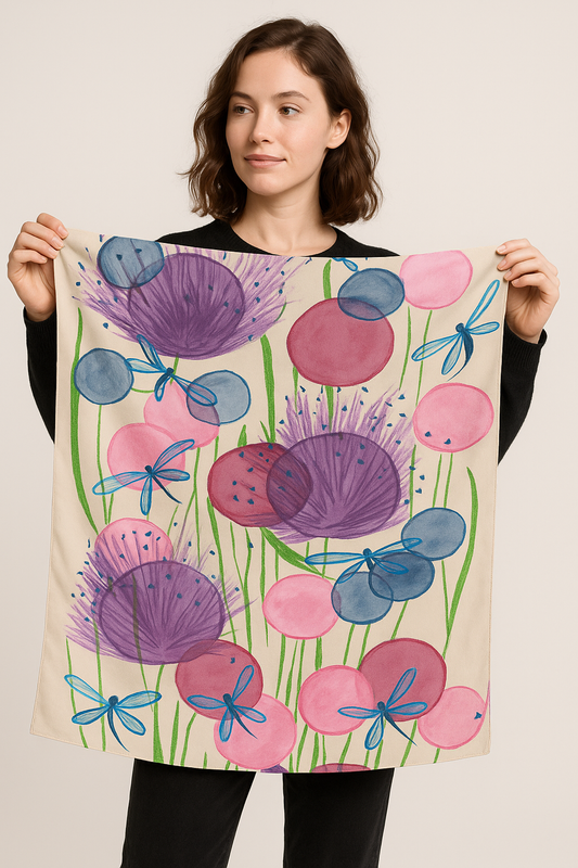 Pañuelo cuadrado de seda pura con estampado floral