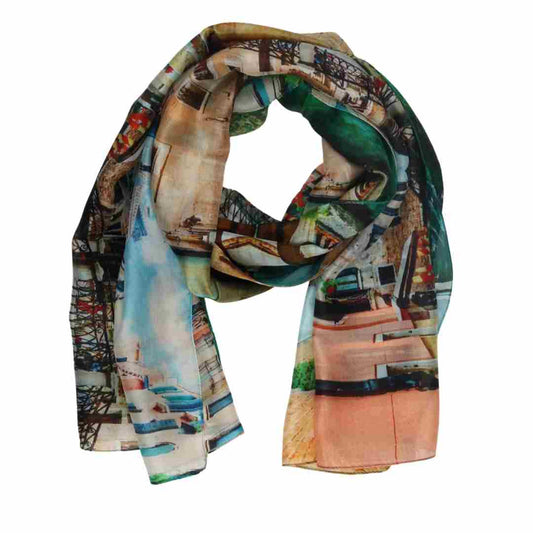 Venetian Canal Cityscape Scarf – Pure Silk Designer Wrap | Architectural Travel Print