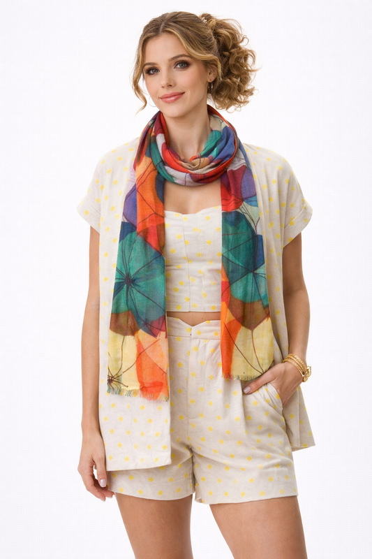 Color Splash Umbrella Print Abstract Cotton Modal Designer Scarf – Multicolour Statement Accessory