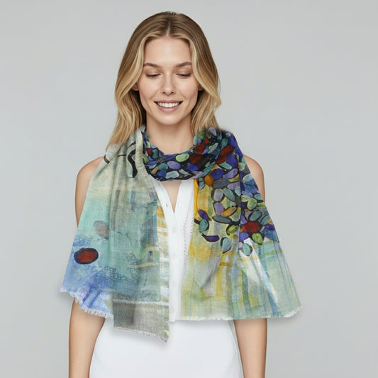 Abstract Tree of Life Multicolour Cotton Modal Designer Scarf – Artistic Nature Print
