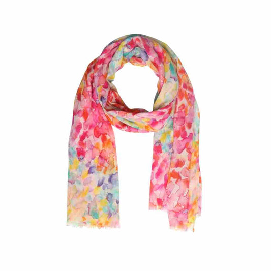 Rainbow Petals Abstract Multicolour Cotton Modal Designer Scarf – Artistic Watercolor Print