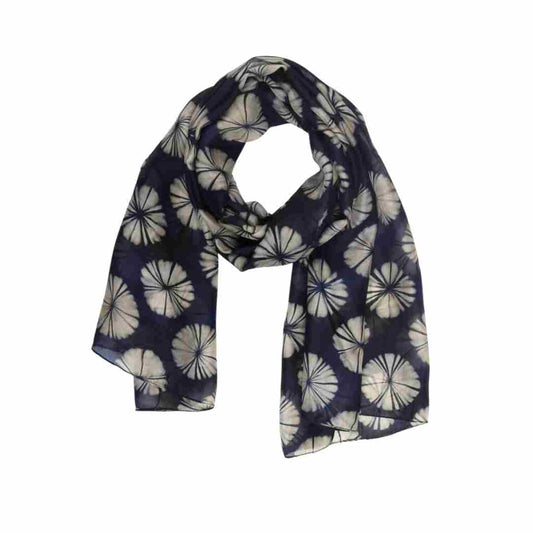 Indigo Shibori Japanese Abstract Scarf – Pure Silk Designer Wrap | Japanese Artistic Print