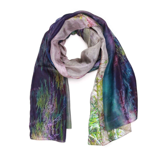 Forest Reflection Australian Coastal Scarf – Pure Silk Designer Wrap | Scenic Landscape Artistic Print