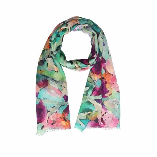 Iris Symphony Watercolor Floral Scarf – Cotton Modal Designer Wrap | Artistic Botanical Print
