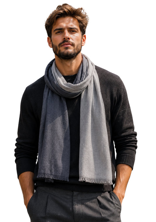 Unisex Dual Tone Classic Merino Wool Textured Designer Scarf