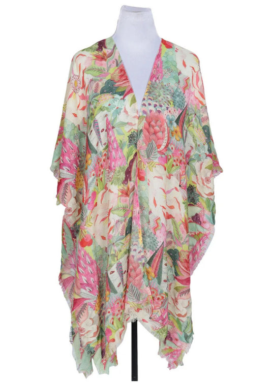 Flowers and Cones Merino Wool Travel Cape