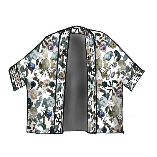 Kimono court en mousseline de coton fleurie