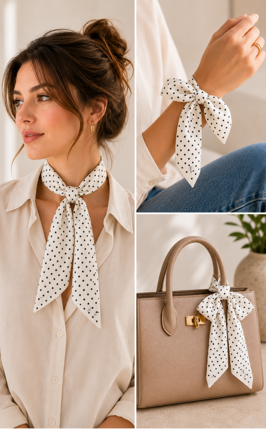 Black & White Polka Dot Skinny Scarf