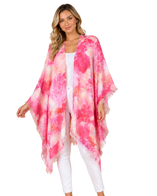 Floral Merino Wool Travel Cape