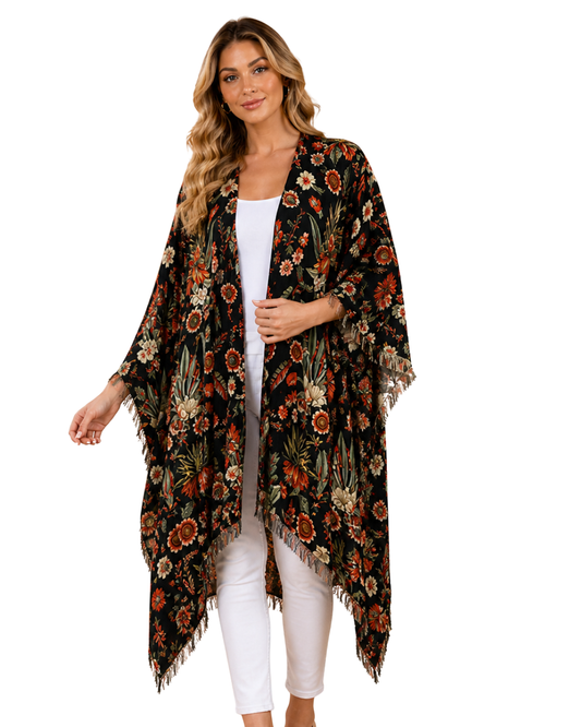 Floral Merino Wool Travel Cape