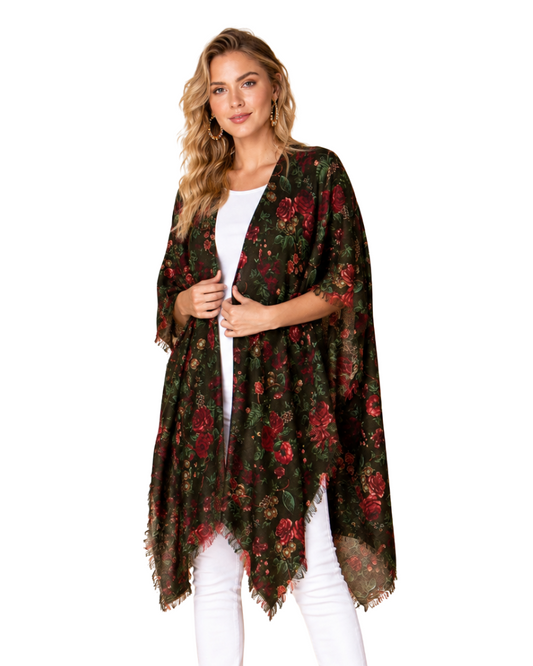 Floral Merino Wool Travel Cape