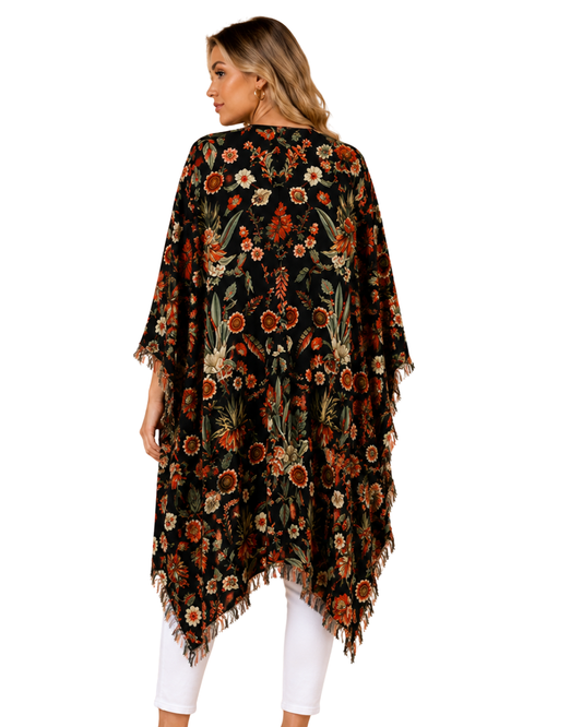 Floral Merino Wool Travel Cape