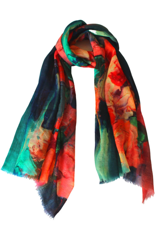 Peony Garden Abstract Floral Scarf – Modal Silk Designer Wrap | Floral Print Scarf