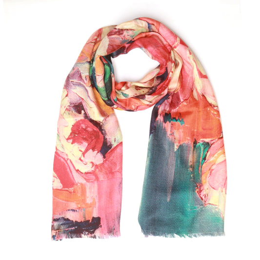 Peony Garden Abstract Floral Scarf – Cashmere Wool Designer Wrap | Floral Print Scarf