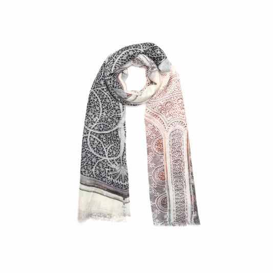 Moroccan Arch Architectural Scarf – Merino Wool Silk Designer Wrap | Intricate Mosaic Tree of Life Window Print