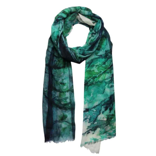 Evergreen Forest Abstract Scarf – Cotton Modal Designer Wrap | Nature Landscape Print