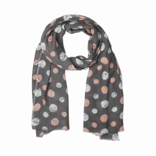 Grey Polka Herringbone Merino Wool Scarf – Textured Pattern Weave