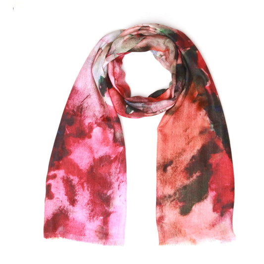 Blossom Meadow Floral Scarf – Merino Wool Silk Designer Wrap | Watercolor Garden Print