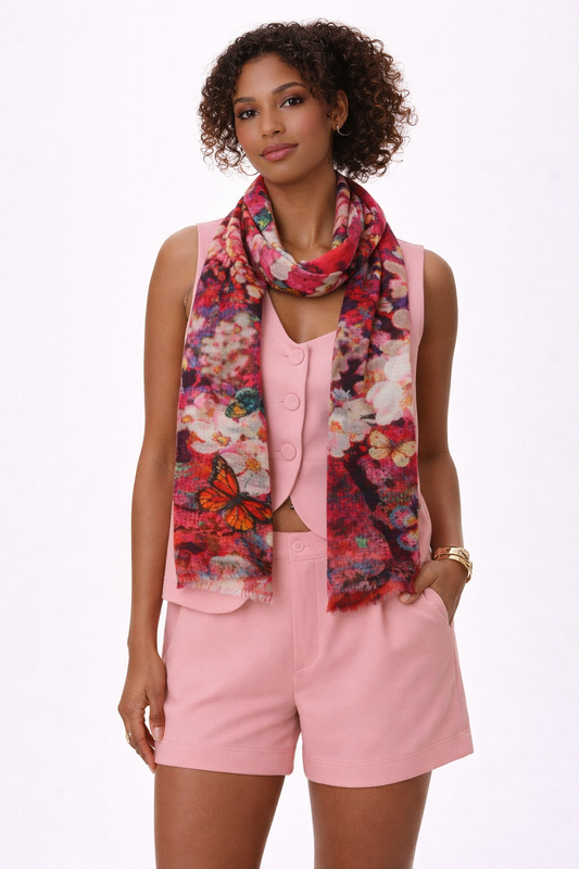 Écharpe de créateur abstraite en soie mérinos