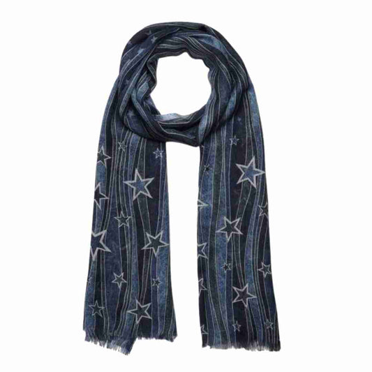Silver Tide Merino Wool Silk Scarf – Starry Wave Designer Print