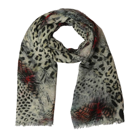Snow Leopard Animal Print Scarf – Merino Wool Silk Designer Wrap | Wild Abstract Pattern