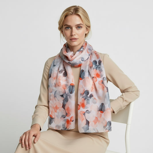 Blush Watercolor Circles Scarf – Pure Silk Modal Blend | Abstract Pastel Print Wrap