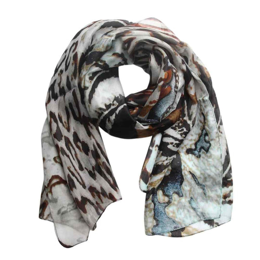 Safari Palm Animal Print Scarf – Pure Silk Designer Wrap | Leopard & Tropical Motif