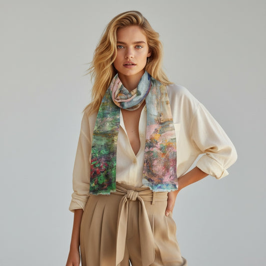 Rustic Cottage Garden Old Masters Fine Merino Wool Designer Scarf