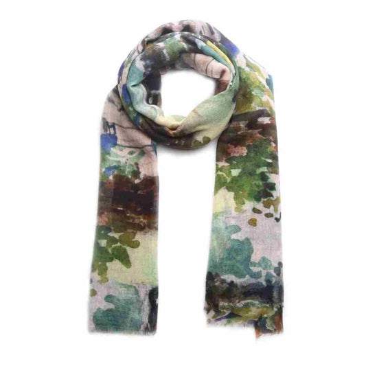 Garden Avenue Architectural Scarf – Merino Wool Silk Designer Wrap | Watercolor Cityscape Print