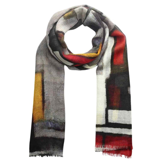 Modern Geometric Abstract Scarf – Merino Wool Silk Designer Wrap | Mondrian Style Art Print