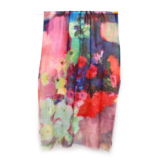Vibrant Vase Floral Scarf –Cashmere Wool Designer Wrap | Artistic Bouquet Print