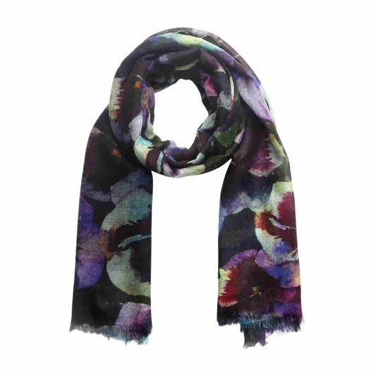 Pansies Print Fine Merino Designer Scarf