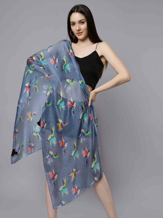 Hummingbird Print Pure Silk Designer Scarf