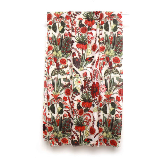Tropical Garden Scarf – Cotton Modal | Red Botanical & Exotic Bird Australian Coastal Print on White