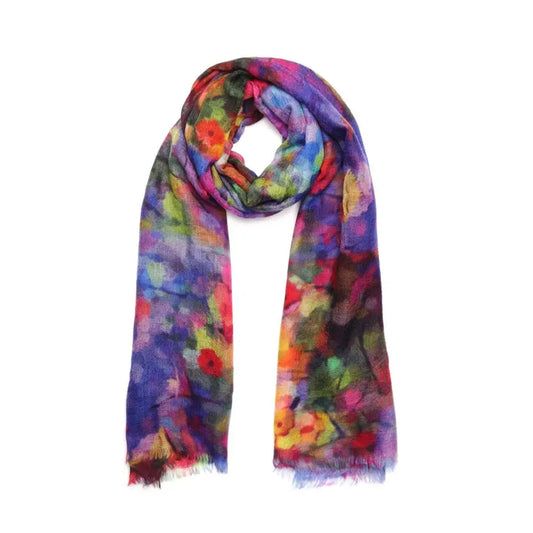 Impressionist Garden Bloom Scarf – Cotton Modal | Colorful Abstract Floral Wrap