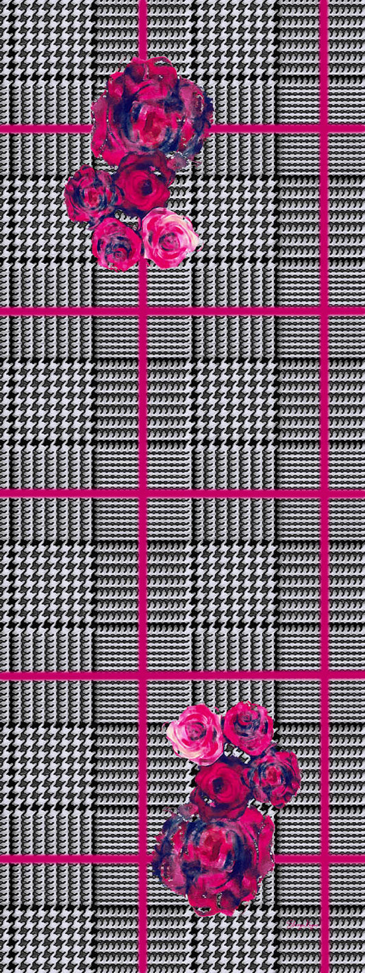 Crimson Weave Merino Wool Silk Scarf – Floral & Geometric Designer Print