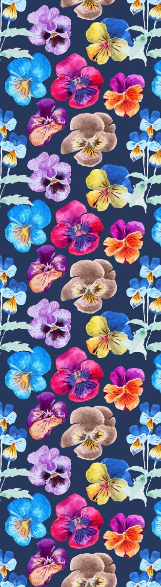 Midnight Pansy Garden Scarf – Vibrant Fine Merino Watercolour Floral