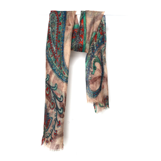 Heritage Paisley Merino Wool Silk Scarf – Ornamental Artisan Designer Print