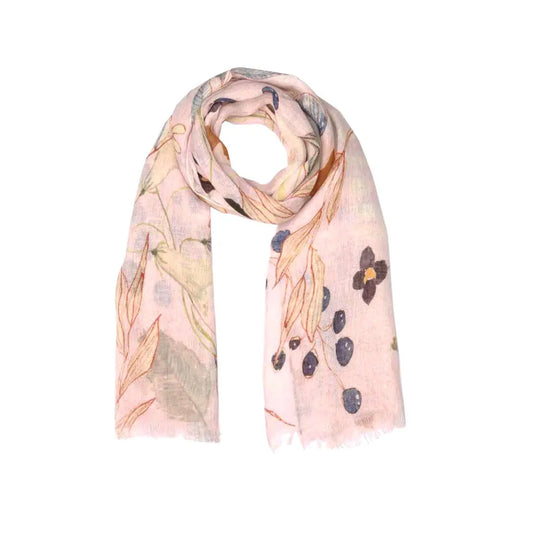 Lavender Botanical Scarf – Pure Linen Wrap | Hand-Drawn Leaves & Berries Floral Design
