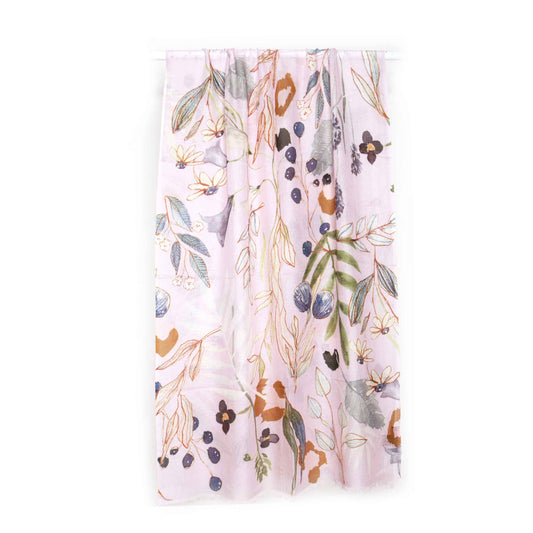 Lavender Botanical Scarf – Merino Wool SIlk Wrap | Hand-Drawn Leaves & Berries Floral Design
